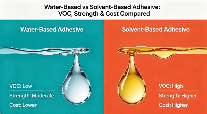 Water-Based vs Solvent-Based Adhesive: VOC, Strength & Cost Compared (2026)